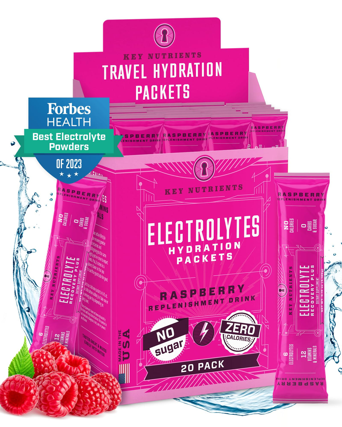 KEY NUTRIENTS Multivitamin Electrolytes Powder Packets - Juicy Raspberry 20 Pack 