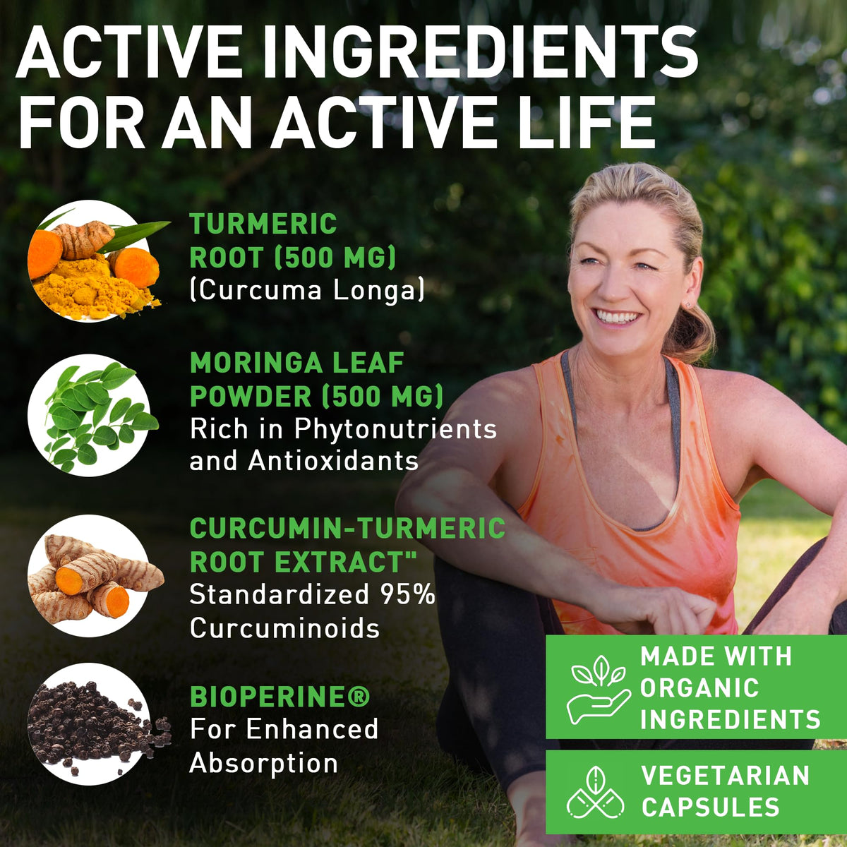 PIUS NATURE Turmeric Moringa - Organic Turmeric Curcumin Supplements and Organic