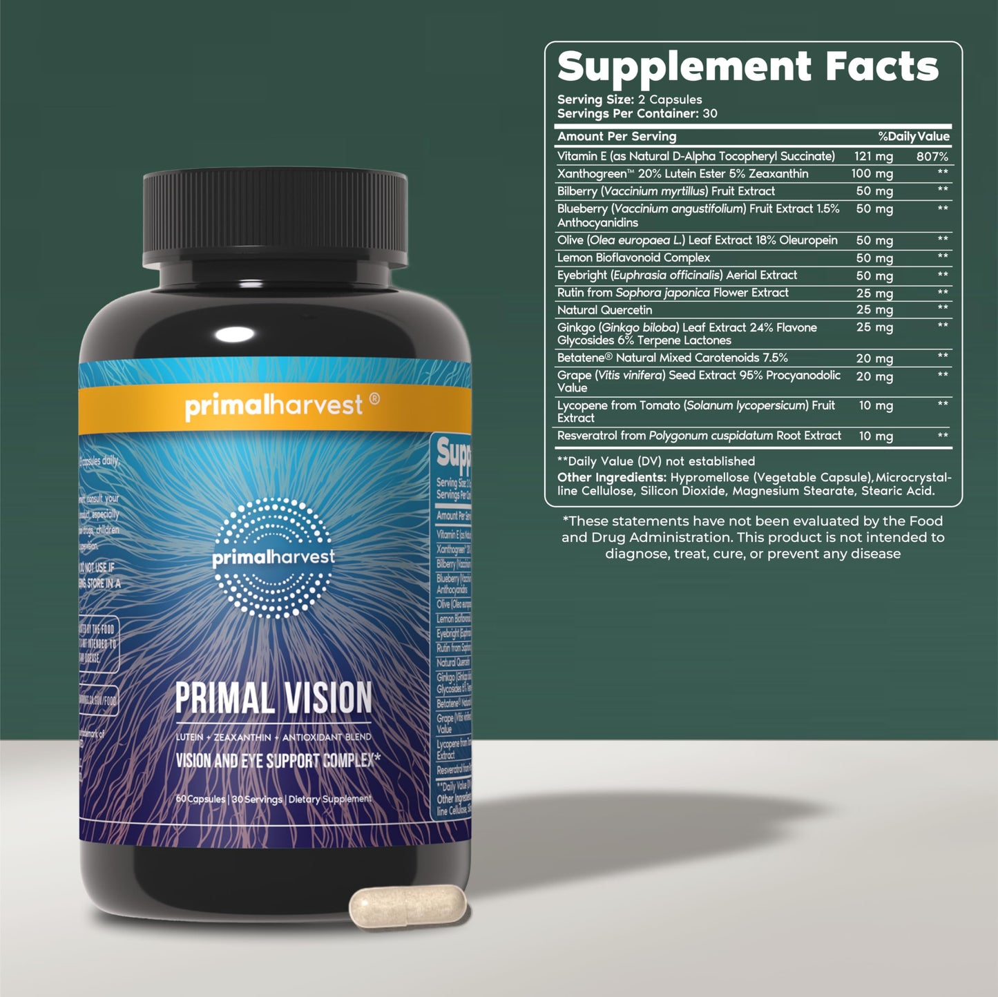 Primal Harvest Vision – Daily Vegetarian Friendly Supplement, Gluten & Dairy Free