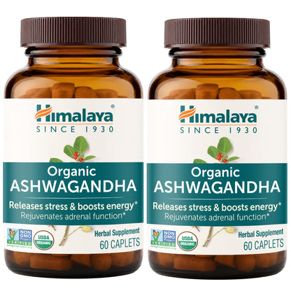 Himalaya USDA Organic Ashwagandha Root, 670 mg, 60 Day Supply, 60 Caplets