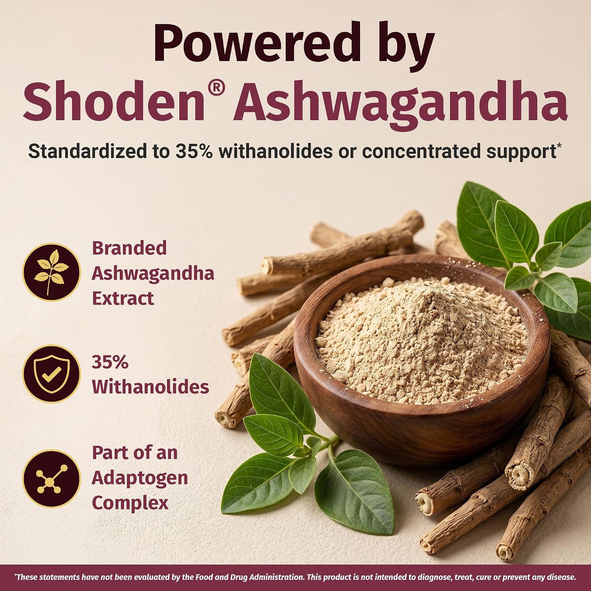 1 Body Adrenal Support Supplement, Shoden Ashwagandha + Cortisol, 60 Caps