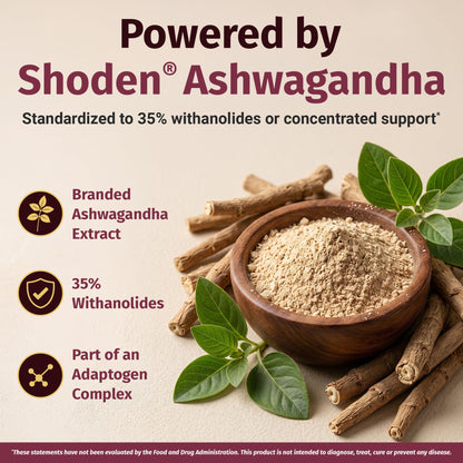 1 Body Adrenal Support Supplement, Shoden Ashwagandha + Cortisol, 60 Caps