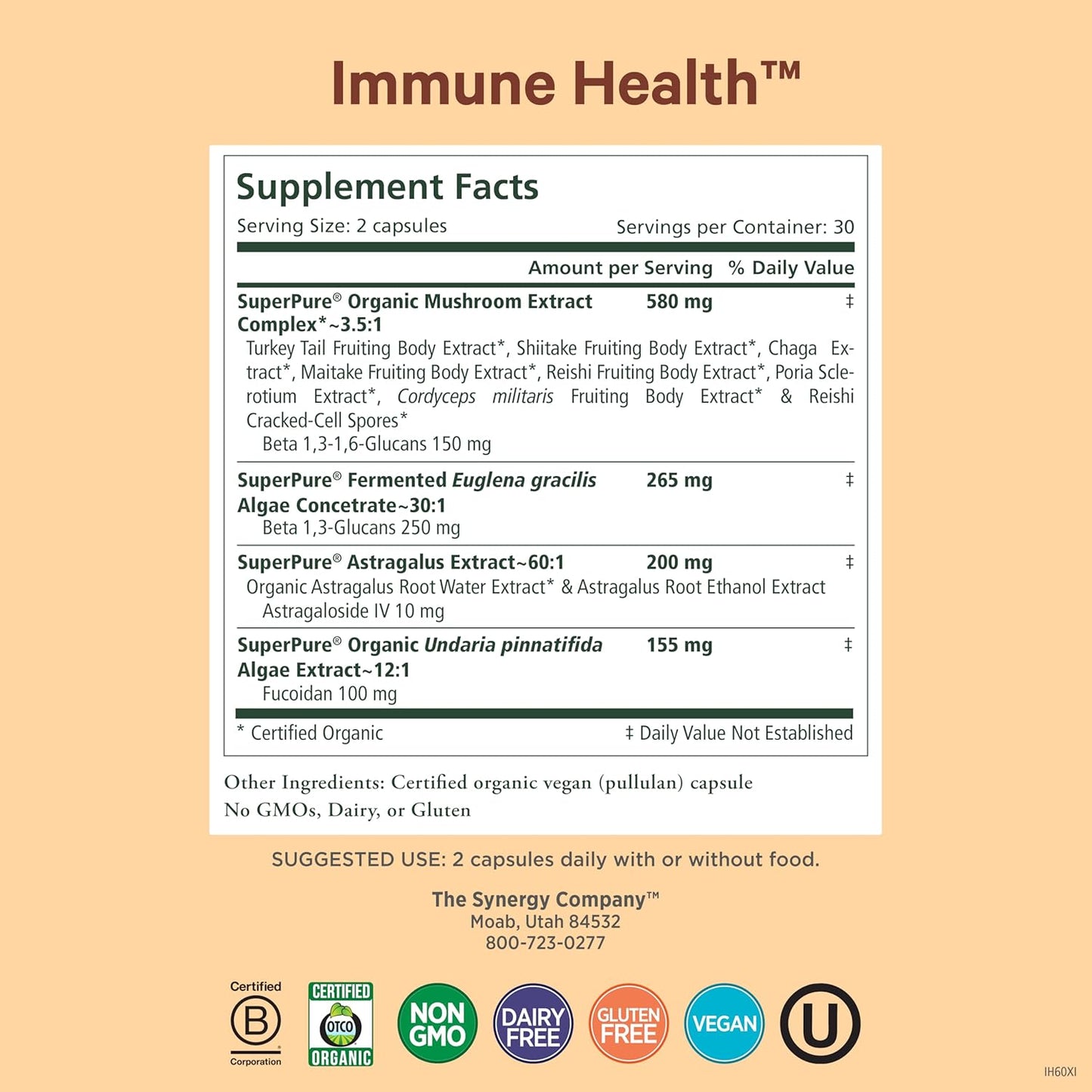 PURE SYNERGY Immune Health | Immune Support Mushroom Supplement | Astragalus and Beta-Glucan Extracts with Organic Functional Mushroom Extracts | for Year-Round Support (60 Capsules)