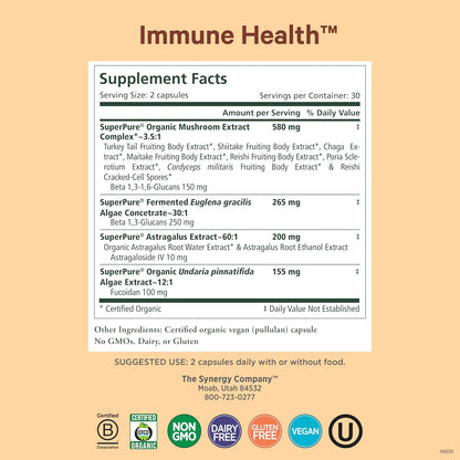 PURE SYNERGY Immune Health | Immune Support Mushroom Supplement | Astragalus and Beta-Glucan Extracts with Organic Functional Mushroom Extracts | for Year-Round Support (60 Capsules)