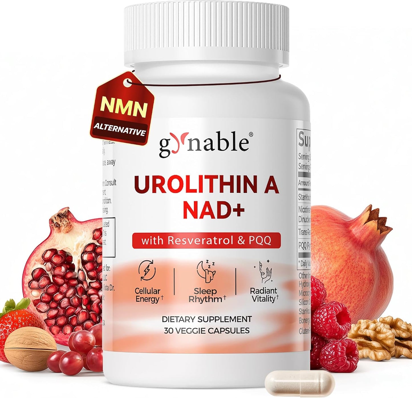 Gynable Urolithin A Supplement with NAD+ | Trans-Resveratrol & PQQ| 4-in-1 Complex Cellular Energy & Muscle Strength,Longevity Supplement for Sleep and Healthy Aging - Made & Tested in USA (1)