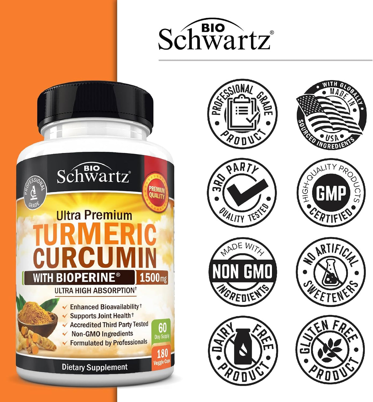 Turmeric Curcumin with Black Pepper Extract 1500mg - 180 Capsules