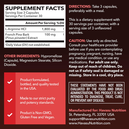 L-Arginine and L-Citrulline for Men, Nitric Oxide Support, 30 Servings | L Arginine 1000mg Capsules with L Citrulline and Tart Cherry, Performance Supplement for Men's Health, Vegan, 60 Count