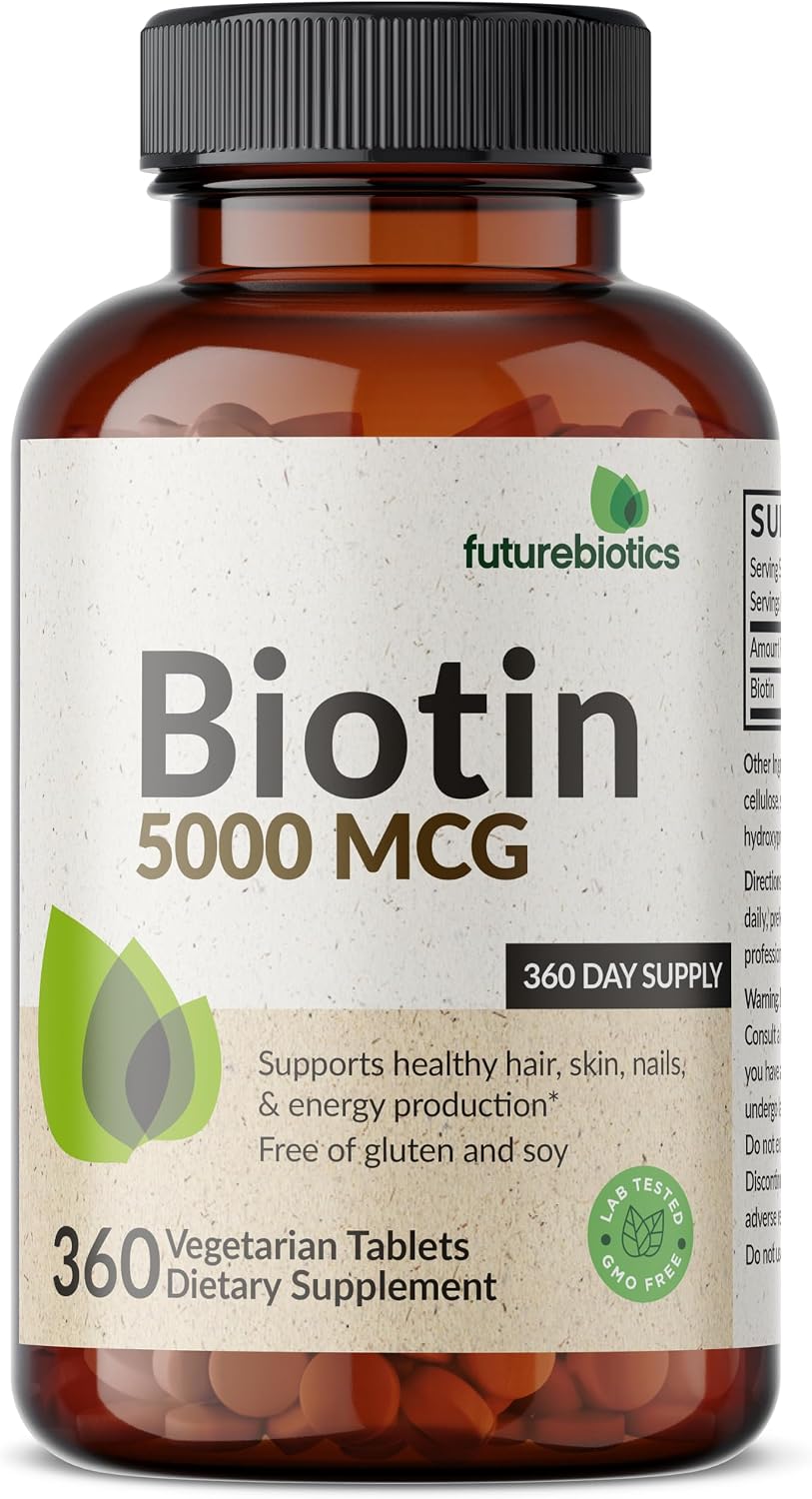 Futurebiotics Biotin 5000 MCG Supports Healthy Hair, Skin, Nails & Energy Production Non-GMO, 360 Vegetarian Tablets