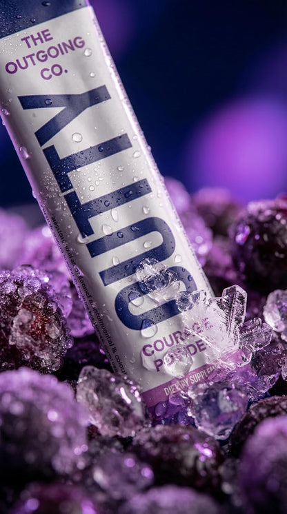 Outty Courage Powder Drink Mix, Acai Berry, 15 Pack | Taurine, L-Theanine, Mucuna Pruriens, GABA, Oroxylin A, zero sugar, caffeine-free, keto-friendly, and made in the USA.