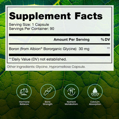 Bio Boron, 10mg/Capsule, Bororganic Glycine Boron Supplements for Men & Women, Vegan Mineral Supplements for Bones, Cardiovascular Function & Immunity Support, 90 Vegetarian Capsules