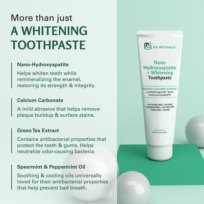 Nano Hydroxyapatite Fluoride Free Whitening Toothpaste, 1 Pack by M3