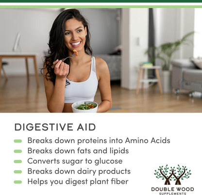 Digestive Enzymes - 800mg Blend of All 10 Most Essential Digestive and Pancreatic Enzymes (Amylase, Lipase, Bromelain, Lactase, Papain, Protease, Cellulase, Maltase, Invertase) by Double Wood