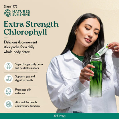 Nature's Sunshine Chlorophyll Stick Packs: Supercharge Your Detox and Boost Gut Health in Convenient, Delicious Stick Packs (Crisp Apple)