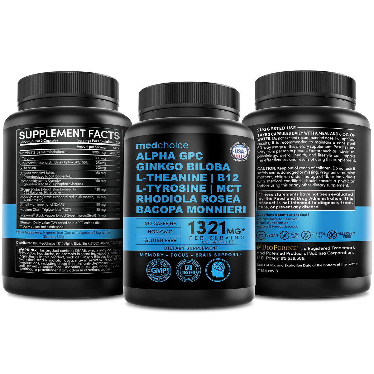 MEDCHOICE 11-in-1 Nootropic Brain Supplement, Non-Caffeinated, 60ct