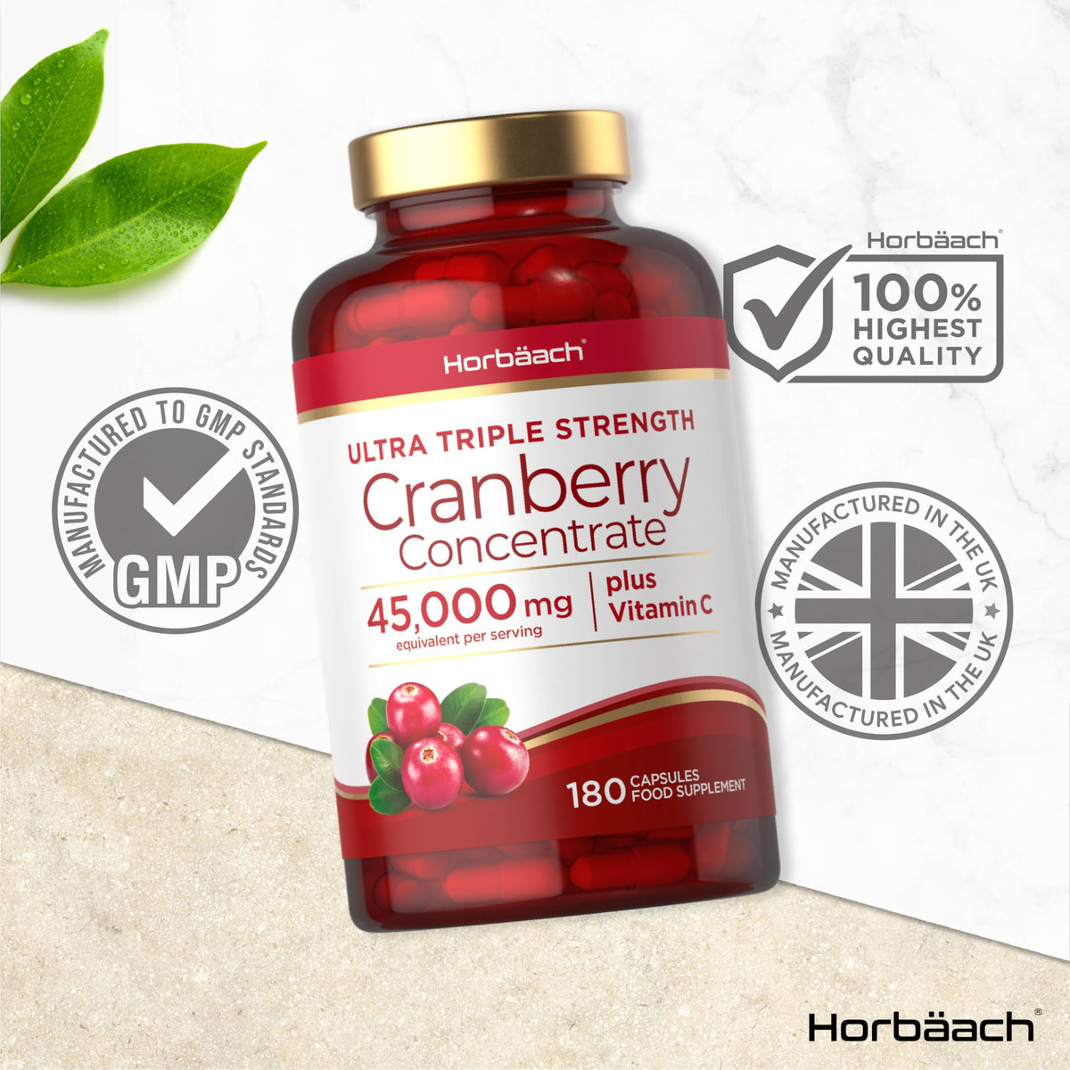 Cranberry Capsules 45,000 mg | High Strength Cranberry Extract with Vitamin C
