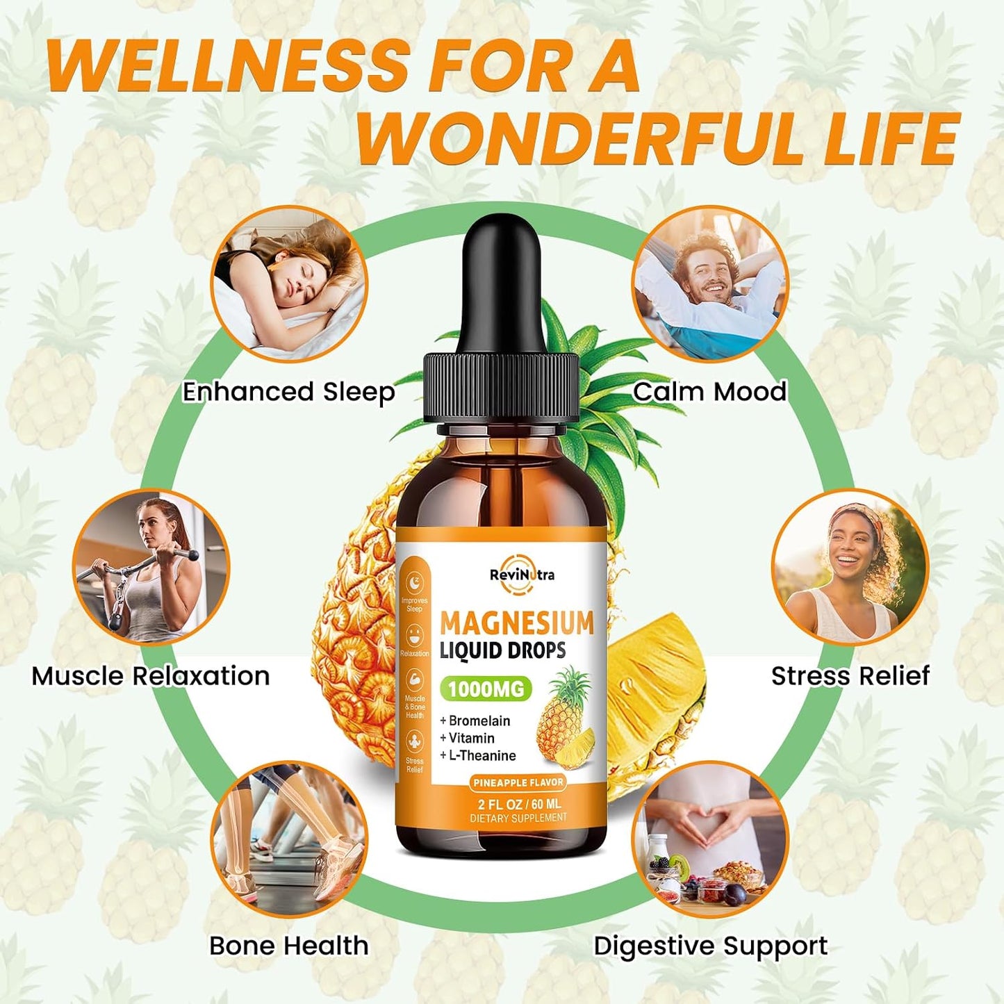 (2 Pack) Magnesium Glycinate Liquid Drop for Sleep, Nerve, Energy, Muscle Sugar-Free Pineapple & Cherry Flavor