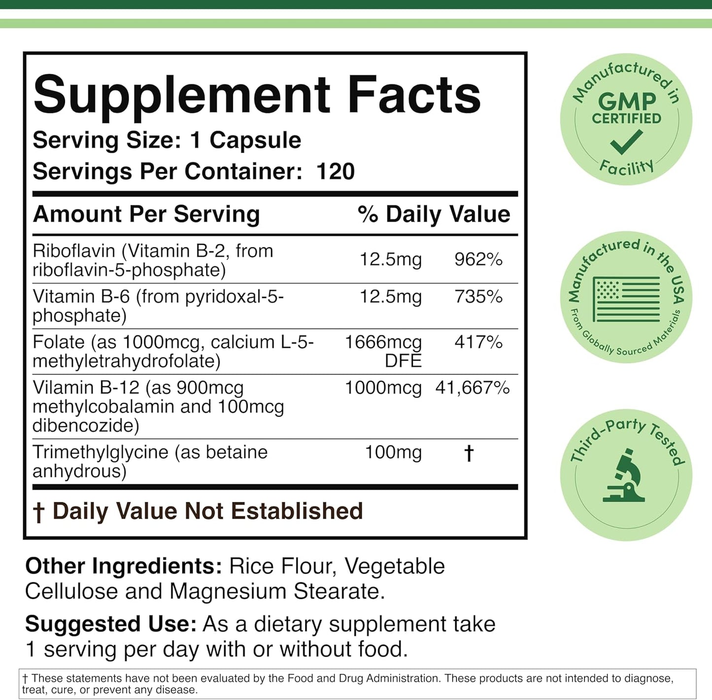 Methylated Multivitamin (Methylated and Activated Vitamins Only - Methylated B Complex with Trimethylglycine (TMG) and Methylfolate)(Non-GMO, Gluten Free MTHFR Supplement) 120 Capsules by Double Wood
