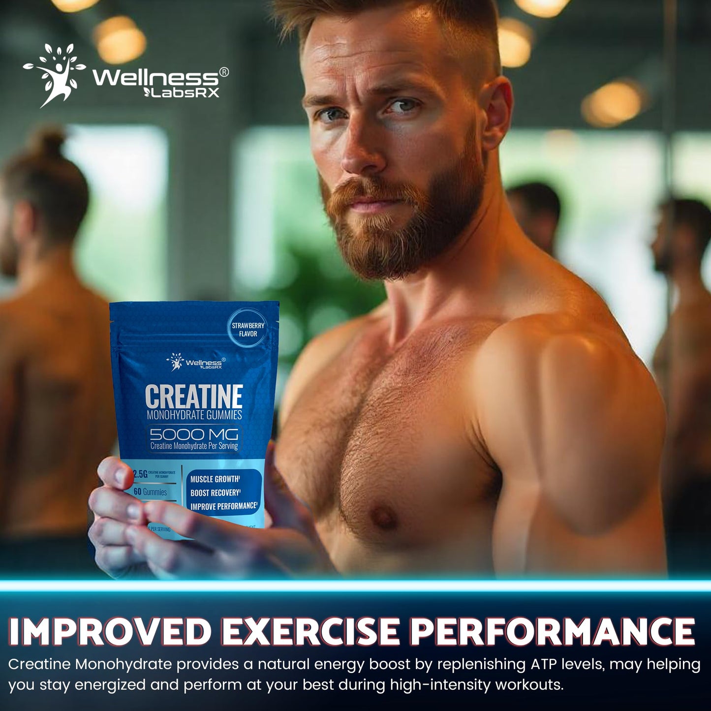 Creatine Gummies 5000mg, 30 Servings Creatine Monohydrate Gummies - Third-Party Tested Creatine for Women, Strawberry Flavor Creatine for Men, Muscle Growth, Strength, and Recovery - Pack of 1