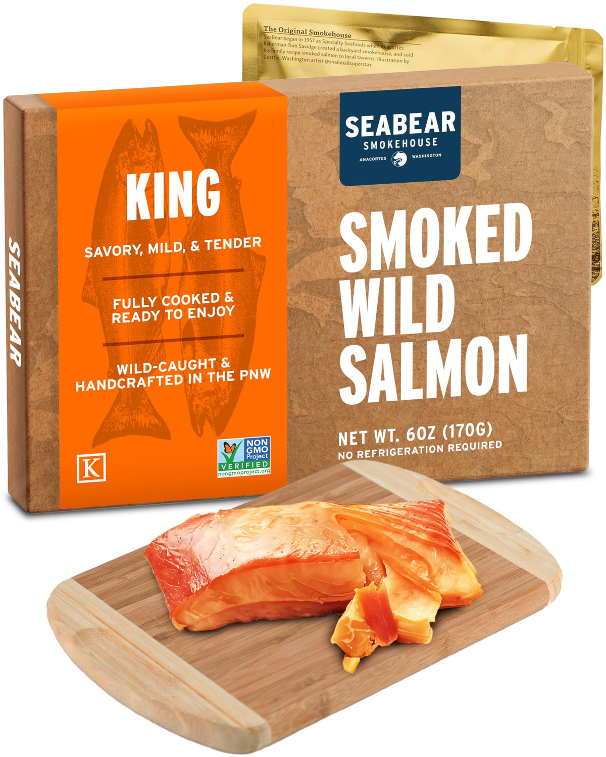 SeaBear Smoked Salmon Trio 18oz (3 x 6oz) Fillets Gift Box – Wild Alaska Sockeye, Wild Pink & Coho Fillets, Shelf Stable, Ready to Eat, 18 Ounce (3 x 6 Ounce) Filets