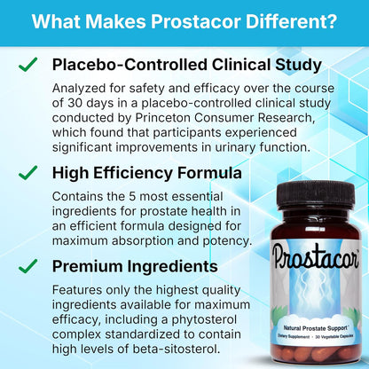 Prostacor Natural Prostate Support Supplement for Men, Vegan, Gluten-Free | Supports Healthy Urine Flow, Fewer Urges, Bladder Control, and Uninterrupted, Restful Sleep Through the Night, 30-Day Supply