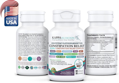 KAPPA NUTRITION Constipation Relief Supplement – Gentle Colon Cleanse for Regularity & Gut Health – Non-Habit Forming Formula with Fiber, Herbs & Probiotics – Non-GMO, 60 Capsules