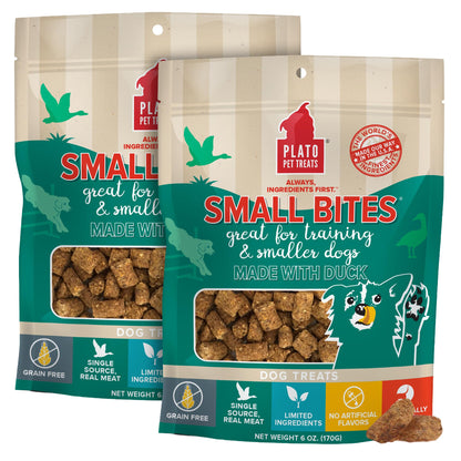 PLATO Pet Treats Small Bites - Air-Dried Training Treats for Dogs - Supports Healthy Digestion - Limited Ingredients - Organic Chicken 6oz - 2 Pack