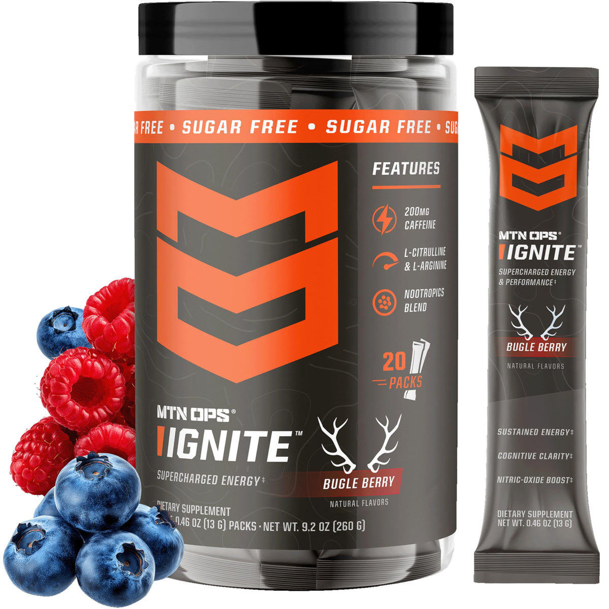 MTN OPS Ignite Energy Powder, Zero Sugar, Tiger's Blood