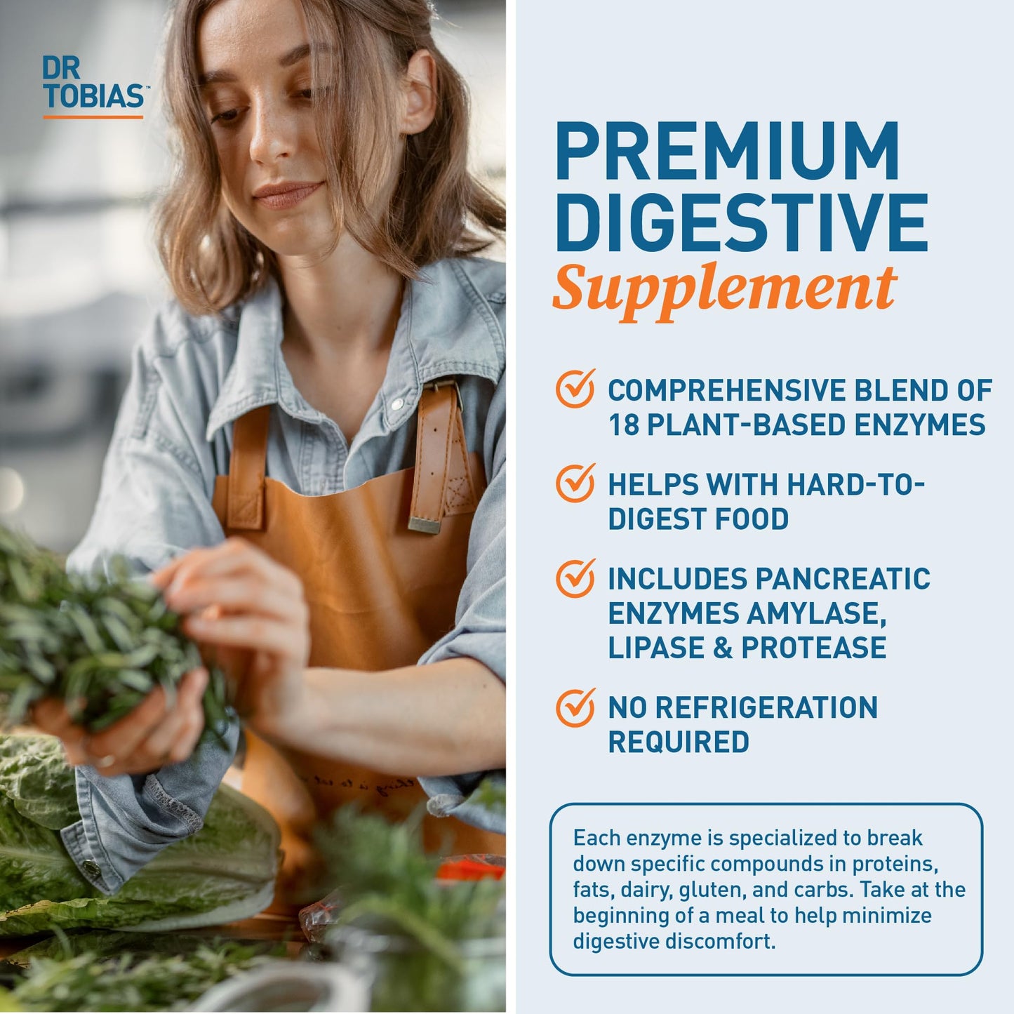 Dr. Tobias Digestive Enzymes 18-Enzyme Blend 60 Caps | Digestive Support | Take at Meal-Time | Enzymes for Digestion | Amylase + Lipase + Lactase | Digest Proteins, Fats, Carbs & Dairy | 30 Servings