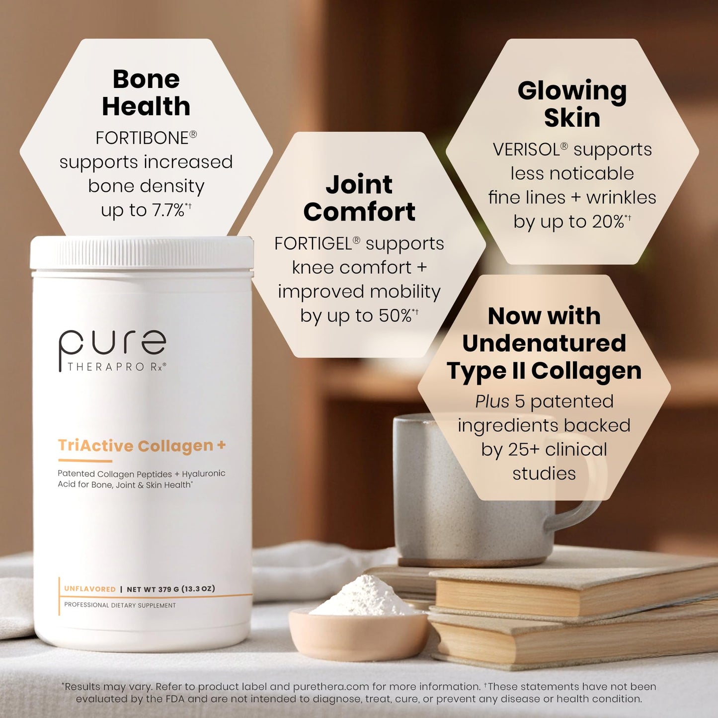 Pure Therapro Rx TriActive Collagen Plus, Collagen Powder for Hair, Skin, Nails, Bones & Joints, Hydrolyzed Collagen Powder w/Patented Peptides, Multi Collagen Protein Powder (Unflavored)