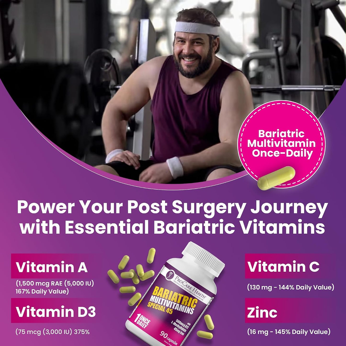 Special-45 Bariatric Multivitamin | Reduced B12 | Capsule | 90ct | Post-Op Bariatric Vitamins for Gastric Bypass, Sleeve, Duodenal Switch & Sustain Recovery (3 Month Supply) - Made in USA