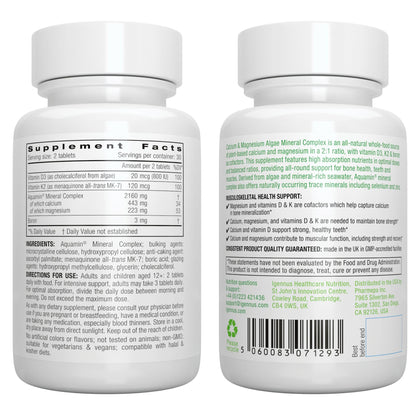 Igennus Red Algae Calcium Magnesium Complex, Comprehensive Bone Support with K2, D3 & Boron, High Absorption Minerals, Vegan & Plant Based, Non-GMO, 60 Tablets
