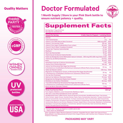 Pink Stork Liquid Prenatal Vitamins for Women – Berry, 32 Servings | Doctor Formulated, Organic Whole-Food Blend, Methylated Folate, Sugar-Free, Fertility to Postpartum, Breastfeeding Friendly
