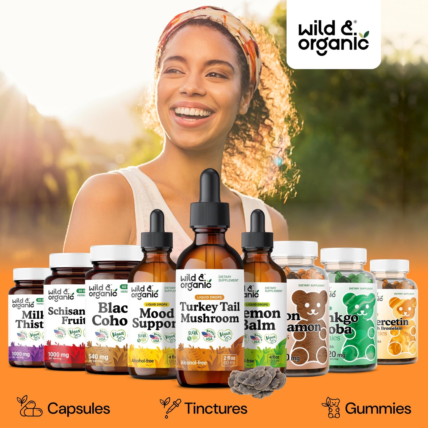 Wild & Organic Turkey Tail Mushroom Tincture - Immune Support Drops with Turkey Tail Extract - Liquid Mushroom Supplement for Gut Support - Vegan, Sugar & Alcohol-Free - 4 fl oz