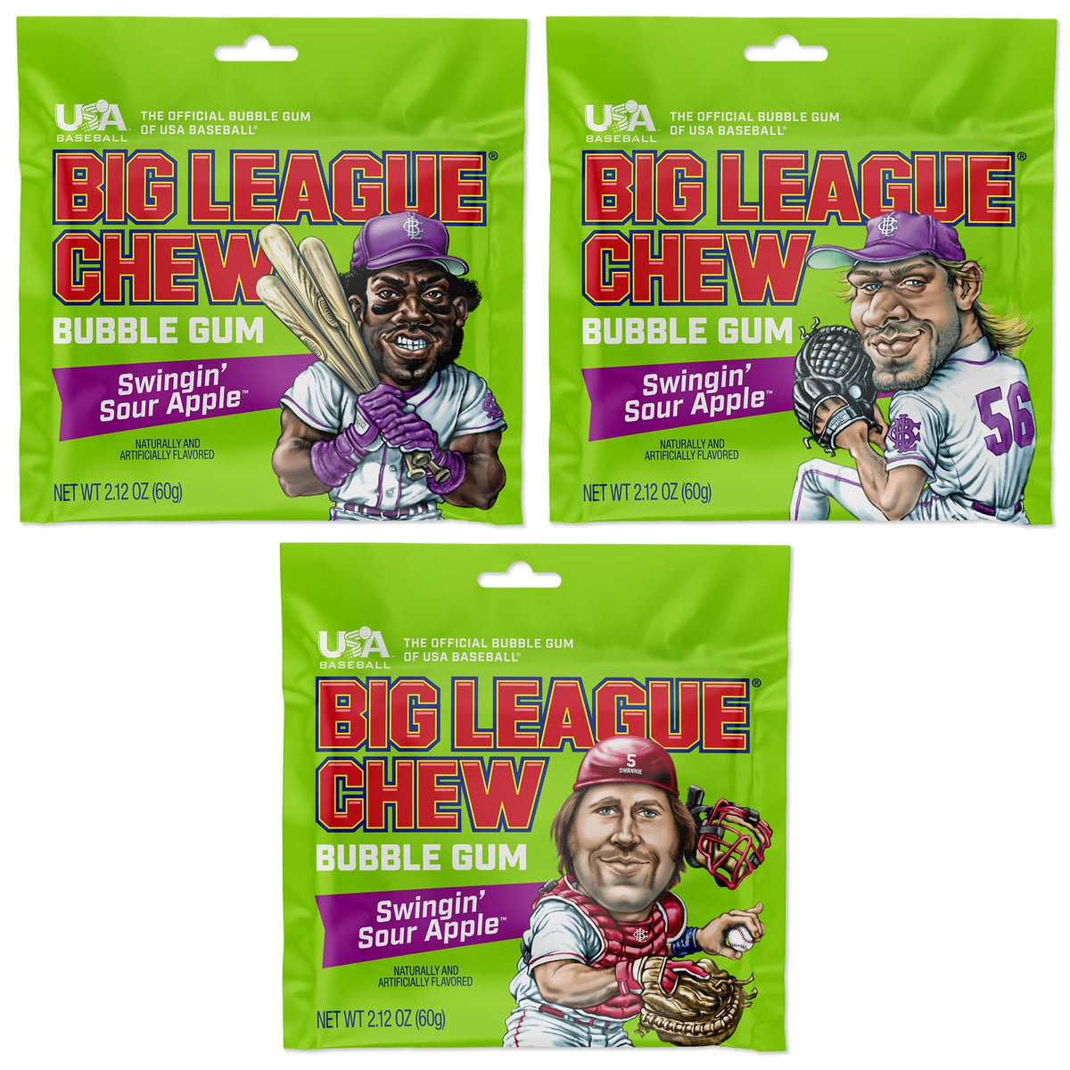 Big League Chew Original - Chewing Bubble Gum Pack of 3, 2.12 oz