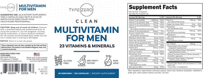 Type Zero Multivitamin Capsules for Men (1200mg) 120 Capsules, Gluten-Free