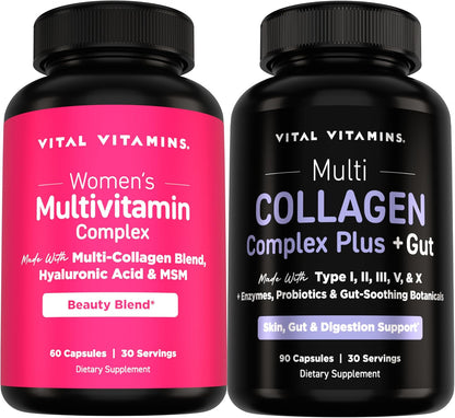 Vital Vitamins Women's Multivitamin 60 ct + Multi Collagen Complex Plus + Gut 90 ct