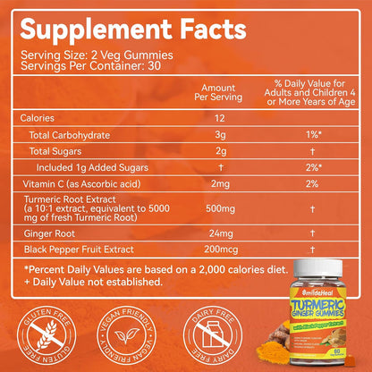 Turmeric Curcumin Gummies 500mg, with Turmeric Root Extract 120 Count | Turmeric Curcumin Gummies 500mg, with Turmeric Root Extract, Ginger Root, Black Pepper Extract, 60 Count (Pack of 2)