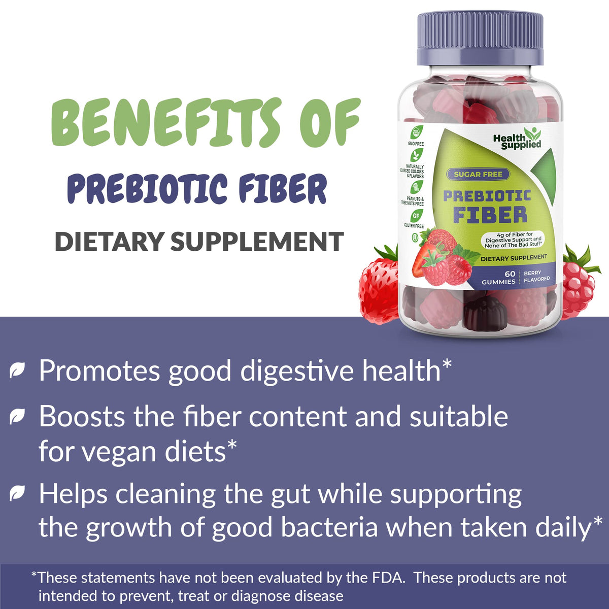 Fiber Prebiotic Gummies Sugar Free, Keto Friendly | Gut Cleansing, Digestive Health