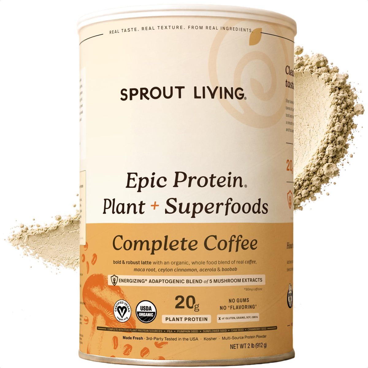 Sprout Living Epic Protein, Plant Based Protein & Superfoods Powder, Vanilla Lucuma Powder | 20 Grams Organic Protein Powder, Vegan, Non Dairy, Non-GMO, Gluten Free, Low Sugar (1 Pound, 12 Servings)