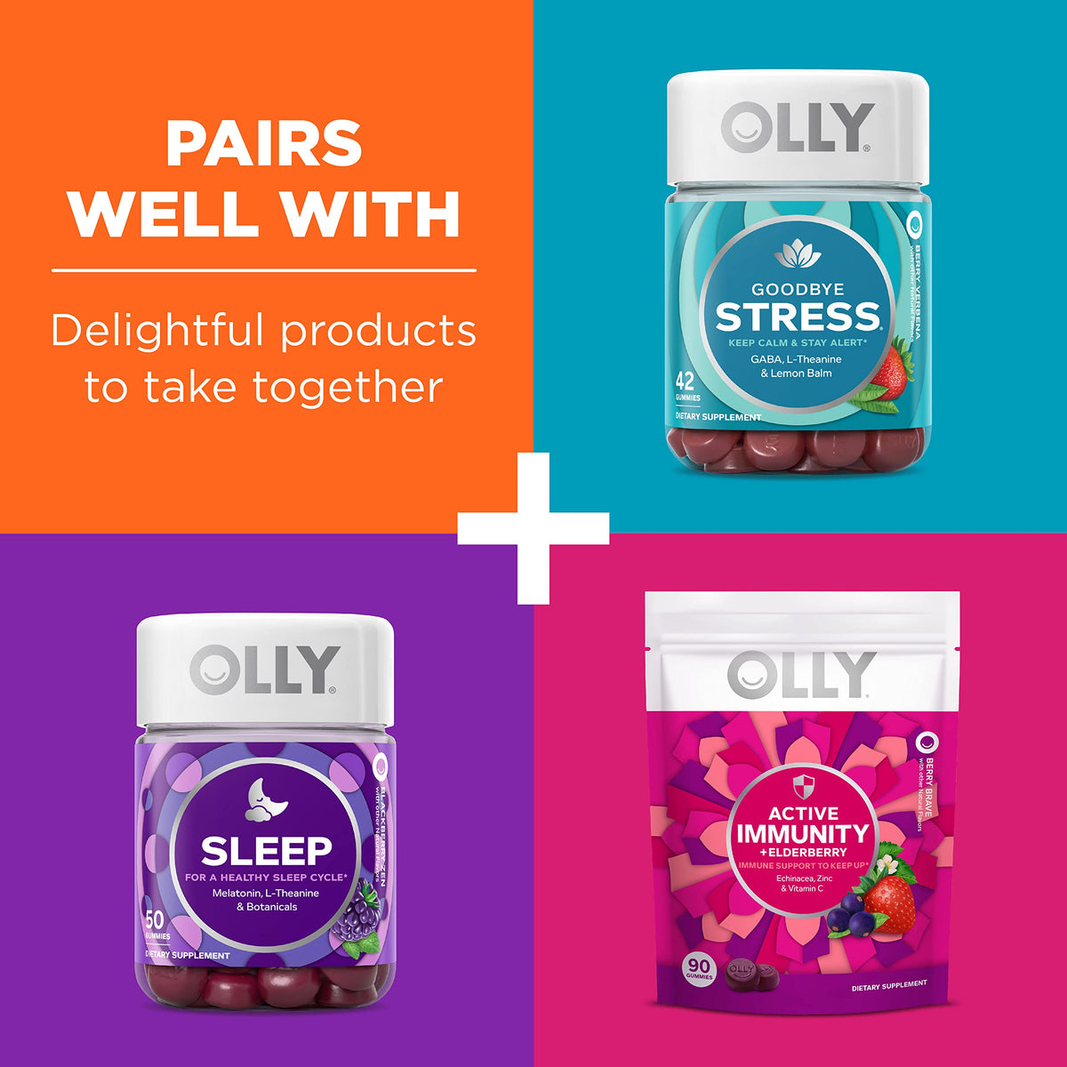 OLLY Laser Focus Gummy, Ginseng, Alpha GPC, B Vitamins, Berry Tangerine Flavor