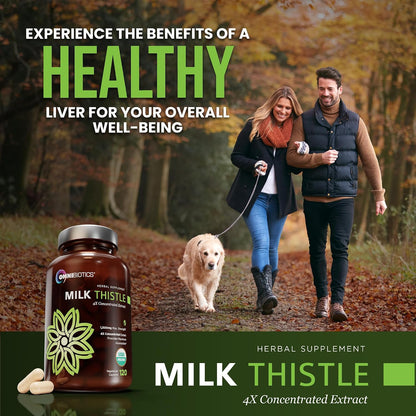 OmniBiotics Organic Milk Thistle Supplement 1500mg – 4X Concentrated Extract with Silymarin – High Potency Liver Detox & Support – 120 Vegan Capsules (Pack of 2)