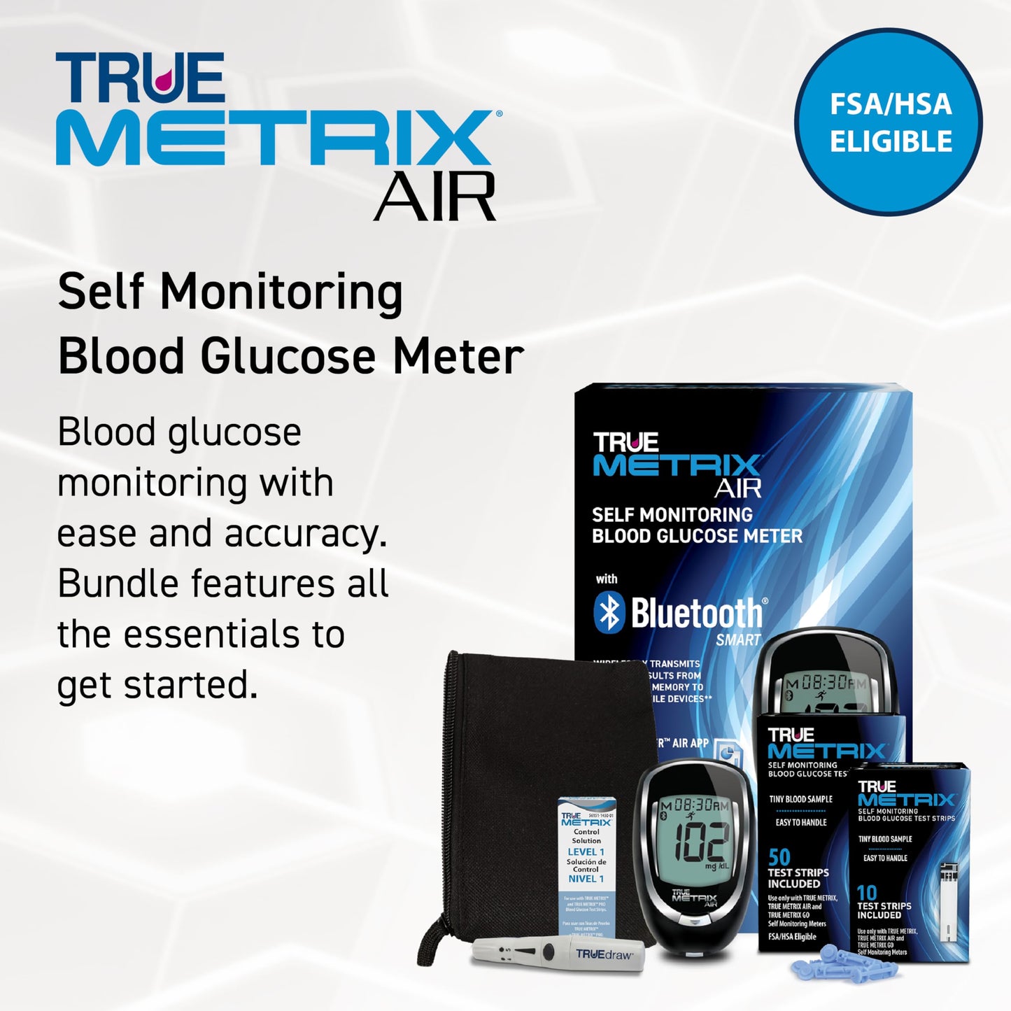 TRUE METRIX GO Meter Value Kit, Blood Glucose Monitor and Testing Supplies | Includes Blood Glucose Meter, Case, 50 Test Strips, Lancing Device - Fast, Easy Testing Supplies for Home Use and Travel