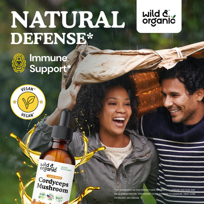 Wild & Organic Cordyceps Mushroom Tincture - Energy & Immune Support - Cordyceps Sinensis Extract Supplement - Liquid Mushroom Drops - Add to Tea & Mix with Powder - Sugar & Alcohol-Free - 4 fl oz