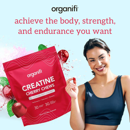 Organifi Creatine Chews - Premium Cherry Chews to Perform, Look, and Feel Better, 30-Day Supply