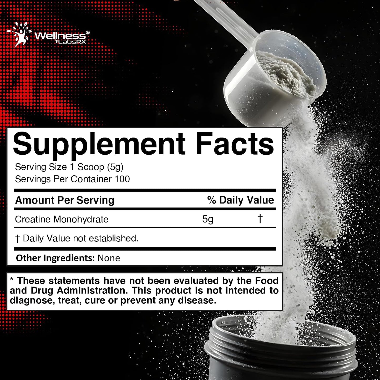 WELLNESS LABSRX Creatine Monohydrate Powder 500g – 100 Servings Micronized Creatine Powder Supplement, Unflavored Creatine for Women and Men, Supports Muscle Strength, Energy, Endurance and Workout