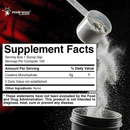 WELLNESS LABSRX Creatine Monohydrate Powder 500g – 100 Servings Micronized Creatine Powder Supplement, Unflavored Creatine for Women and Men, Supports Muscle Strength, Energy, Endurance and Workout