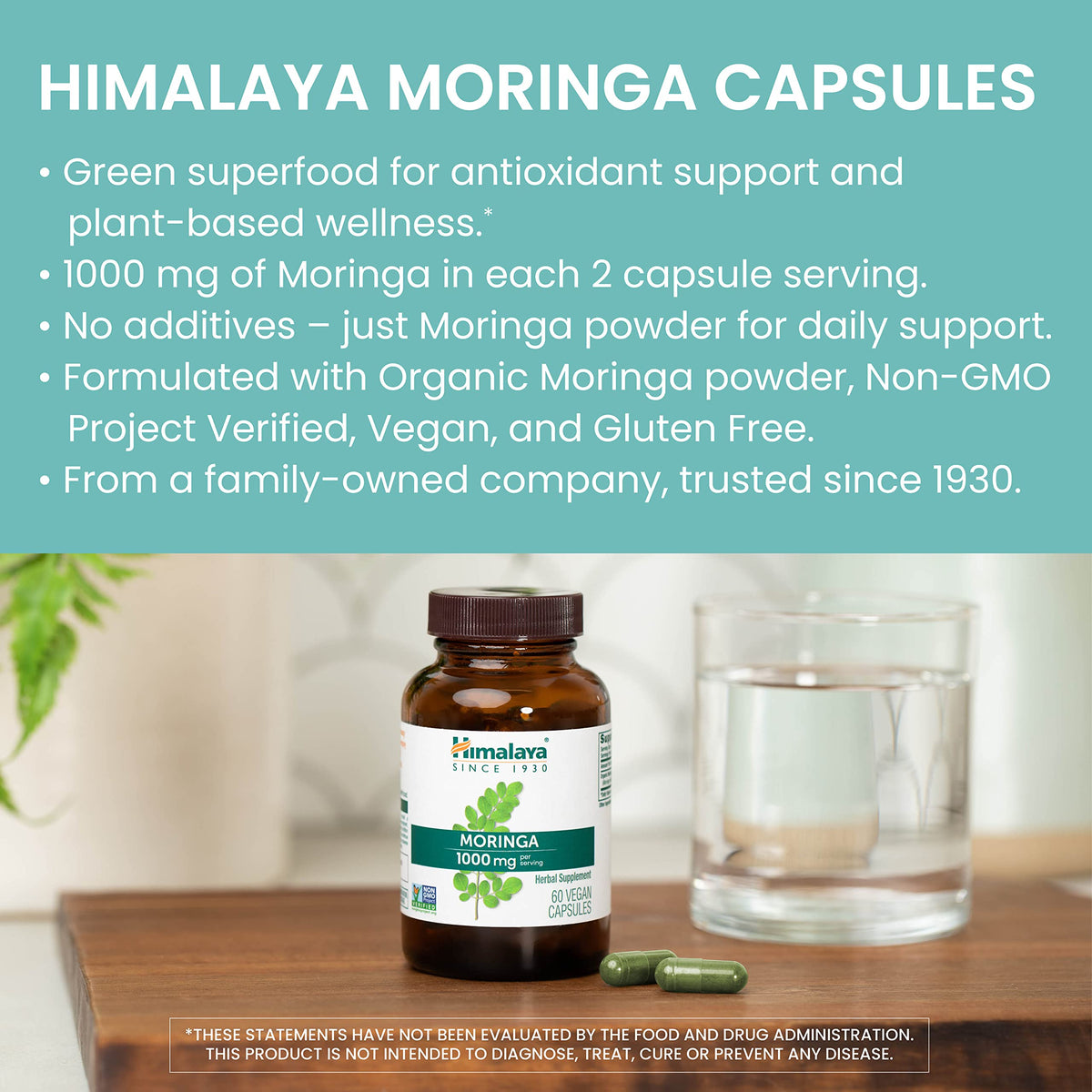 Himalaya Organic Moringa capsules - Moringa Supplement, Herbal Superfood Antioxidants Supplement Supporting Wellness, Vitality, and Oxidative Stress - Vegan, Non-GMO, Gluten Free, 1000 mg, 60 Capsules