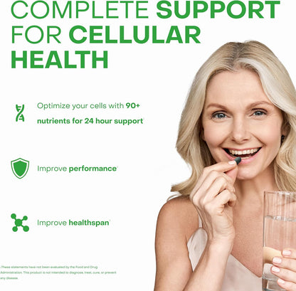 HealhtyCell AM/PM Healthspan System - 60 AM Tablets & 60 PM Tablets | 90+ Vitamins, Minerals, Protective Phytonutrients, Probiotics & Enzymes for Advanced Cellular Nutrition