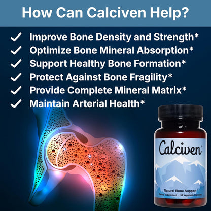 Calciven Natural Bone Support Supplement, Vegetarian, Gluten-Free | Complete Mineral Matrix with Calcium, Magnesium, and Absorption Factors to Promote Bone Density and Strength, 30-Day Supply