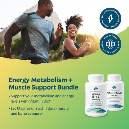 Earth's Splendor Energy + Muscle Support Energy Supplements: Vitamin B12 & Magensium Bundle. Gluten & Wheat Free, No Artificial Flavors & Preservative: Helps Metabolism, Bone & Muscle Health